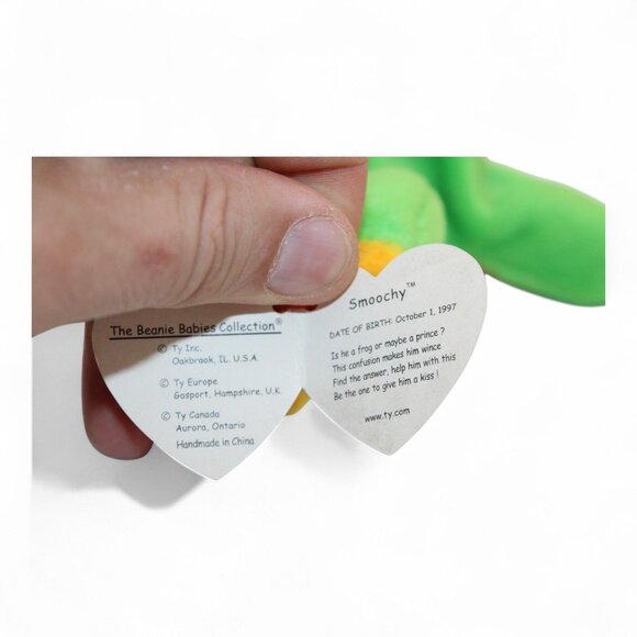 Ty Beanie Baby Retired 1997 Smoochy The Frog Plush Toy Green & Yellow Collectibl - Picture 8 of 9